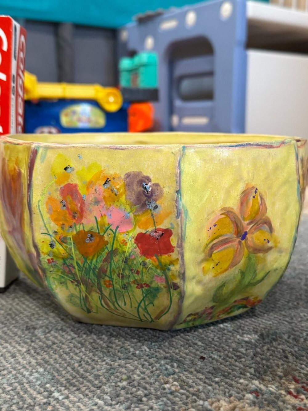 🌺OOAK Hand Painted Floral Meadow Stoneware Planter Bowl🌸🌺